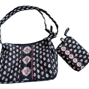 Vera Bradley Classic Black Paisley Shoulder Bag & Cosmetic Bag Set